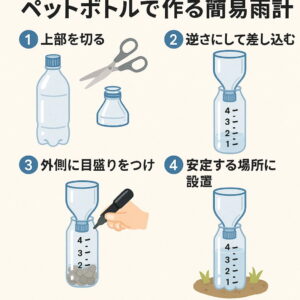 ペットボトルを使った簡易雨量計の作り方手順イラスト（4ステップ）