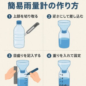 ペットボトルを使った簡易雨量計の作り方手順イラスト(4ステップ)