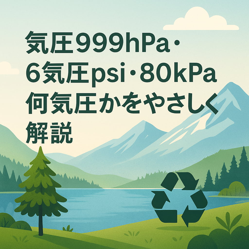 気圧999hPaと単位換算をテーマにした自然風景のイラストと解説タイトル入り画像