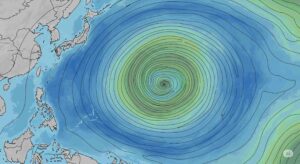 台風の目が描かれた天気図のイラスト。