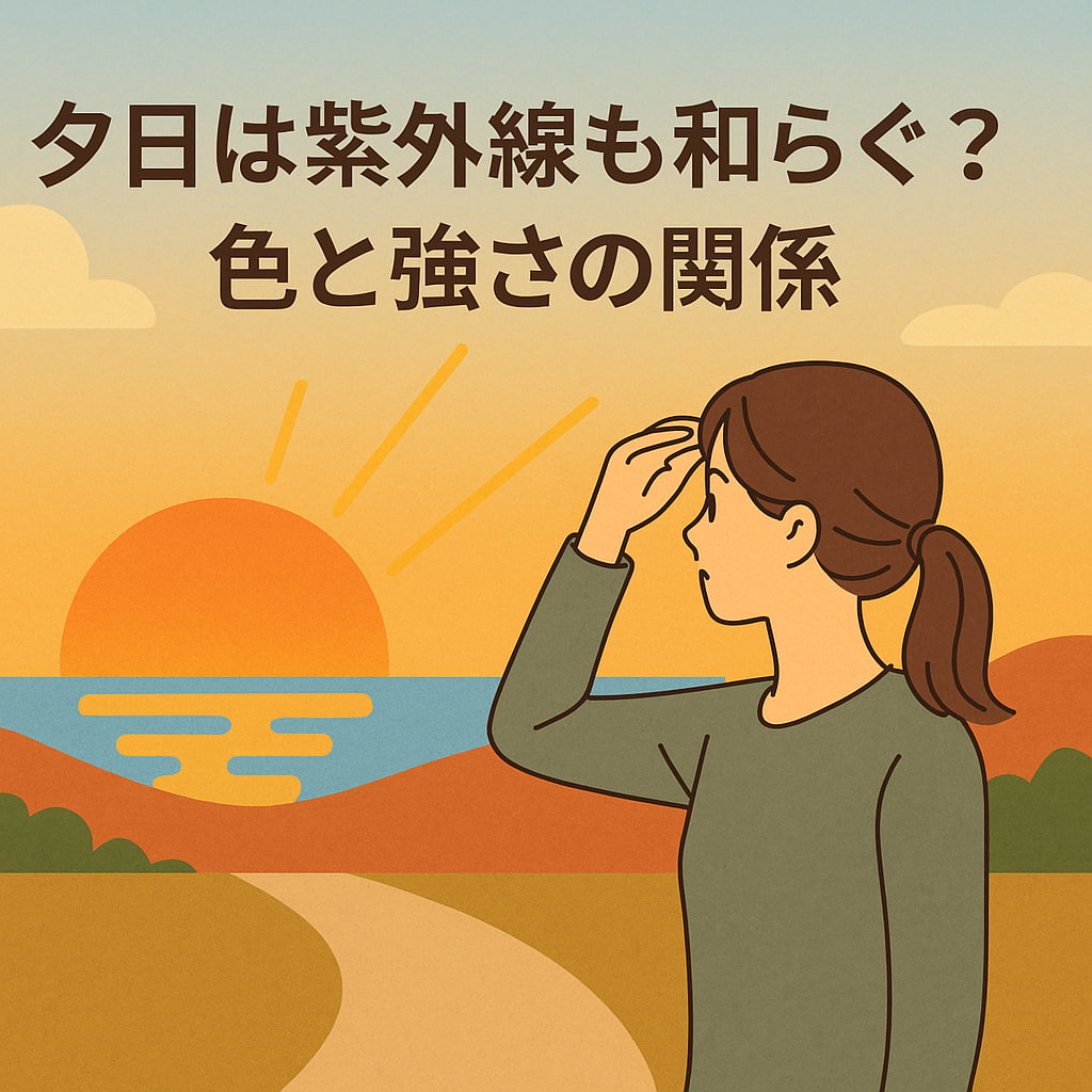 赤く染まった夕日と弱まりつつある紫外線のイラスト