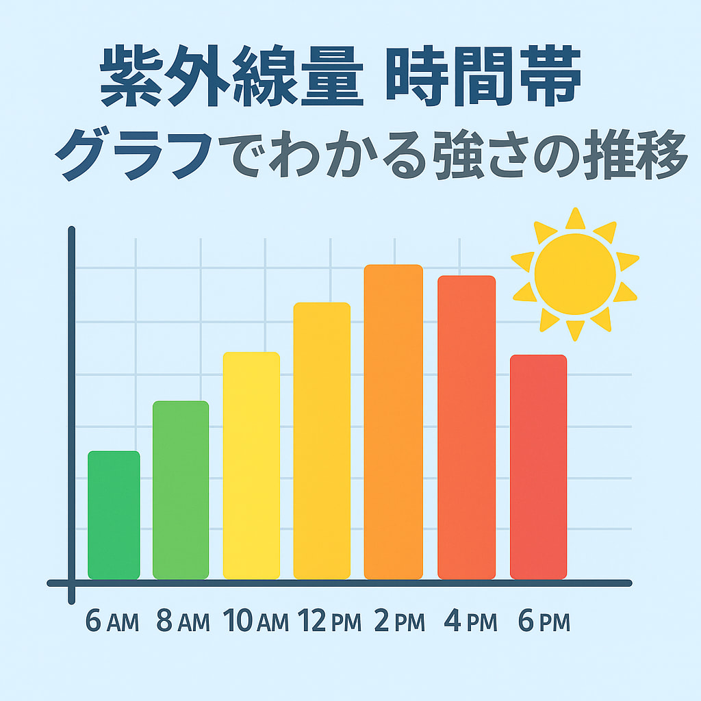 朝から夕方までの時間ごとの紫外線量を示すイラスト