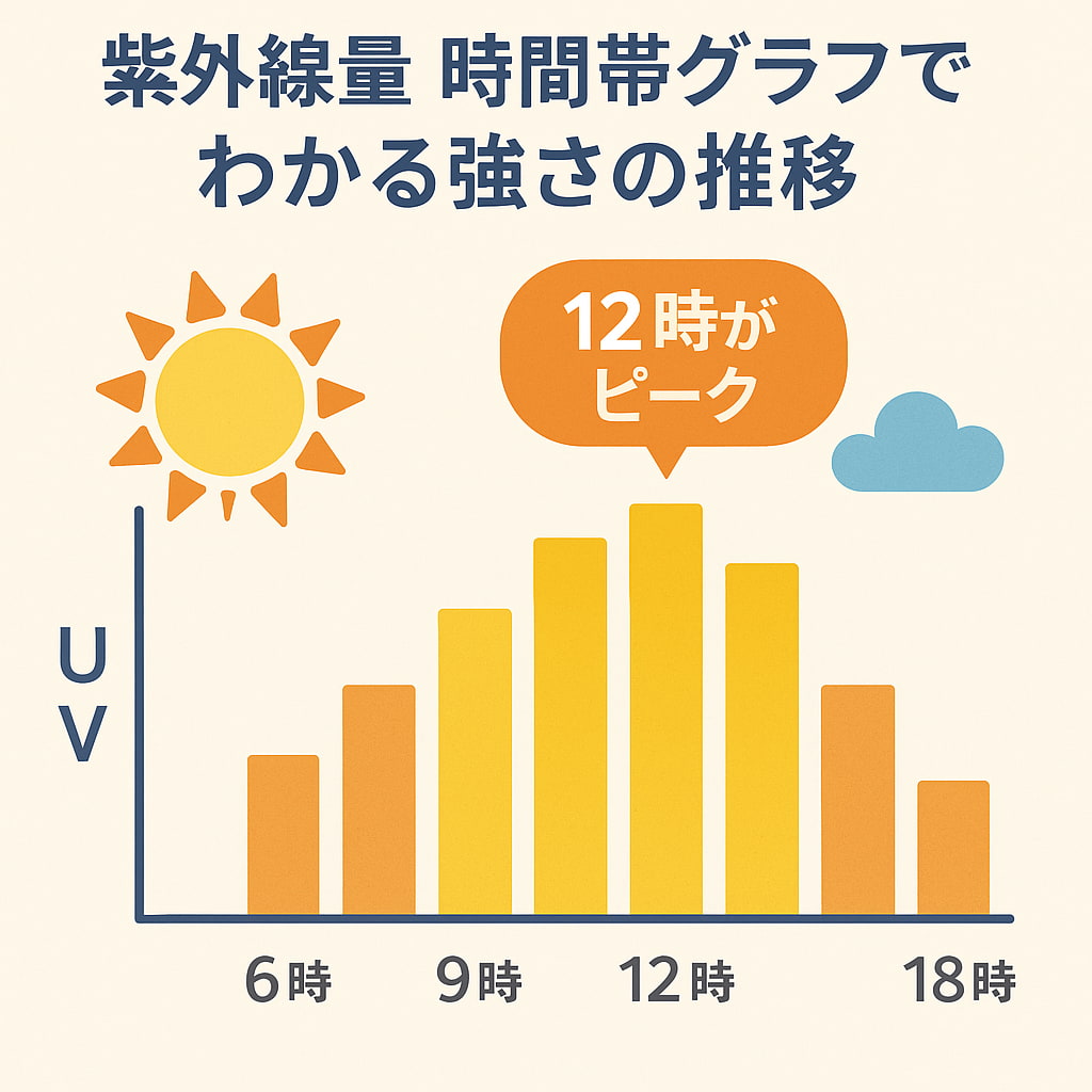 時間帯別の紫外線の強さを棒グラフで示したイラスト