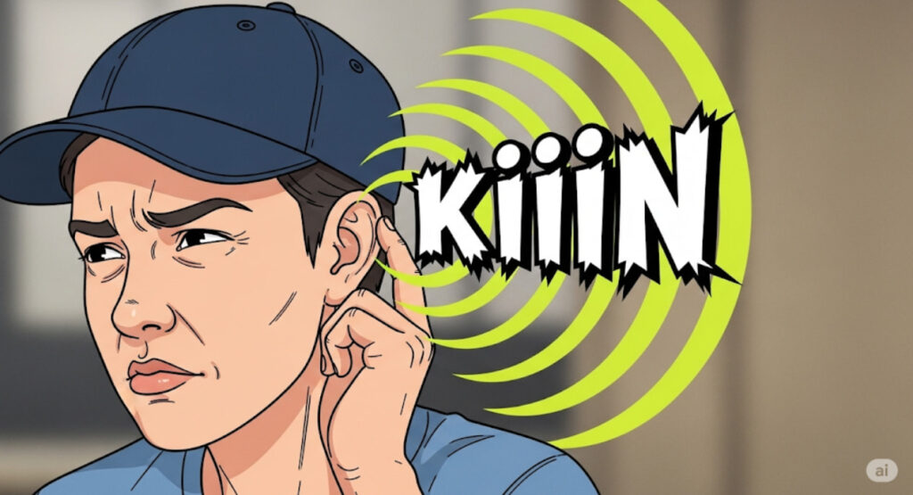 耳元から「キーン」という音が出ている人のイラスト