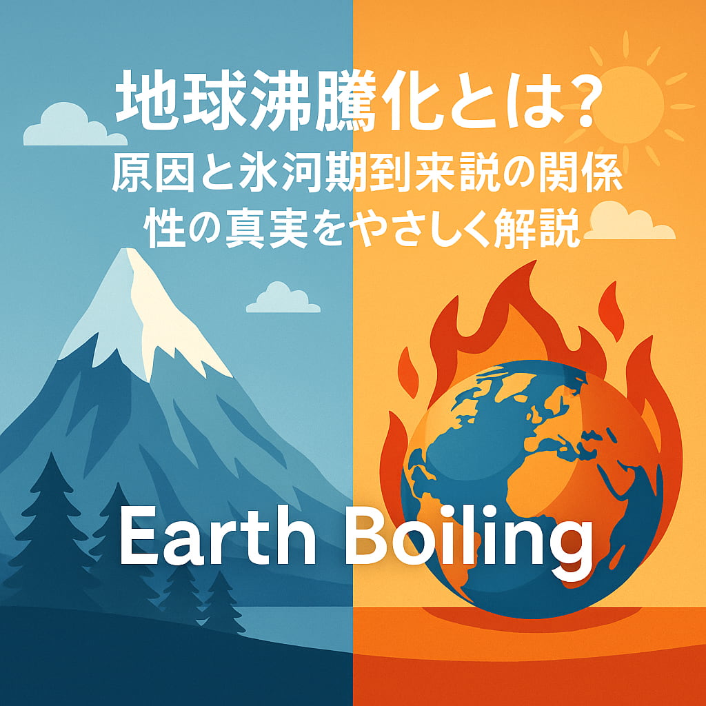地球沸騰化と氷河期到来説の違いを対比的に示したイラスト
