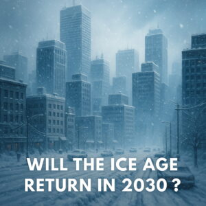 氷河期到来を想像した近未来の都市イラスト