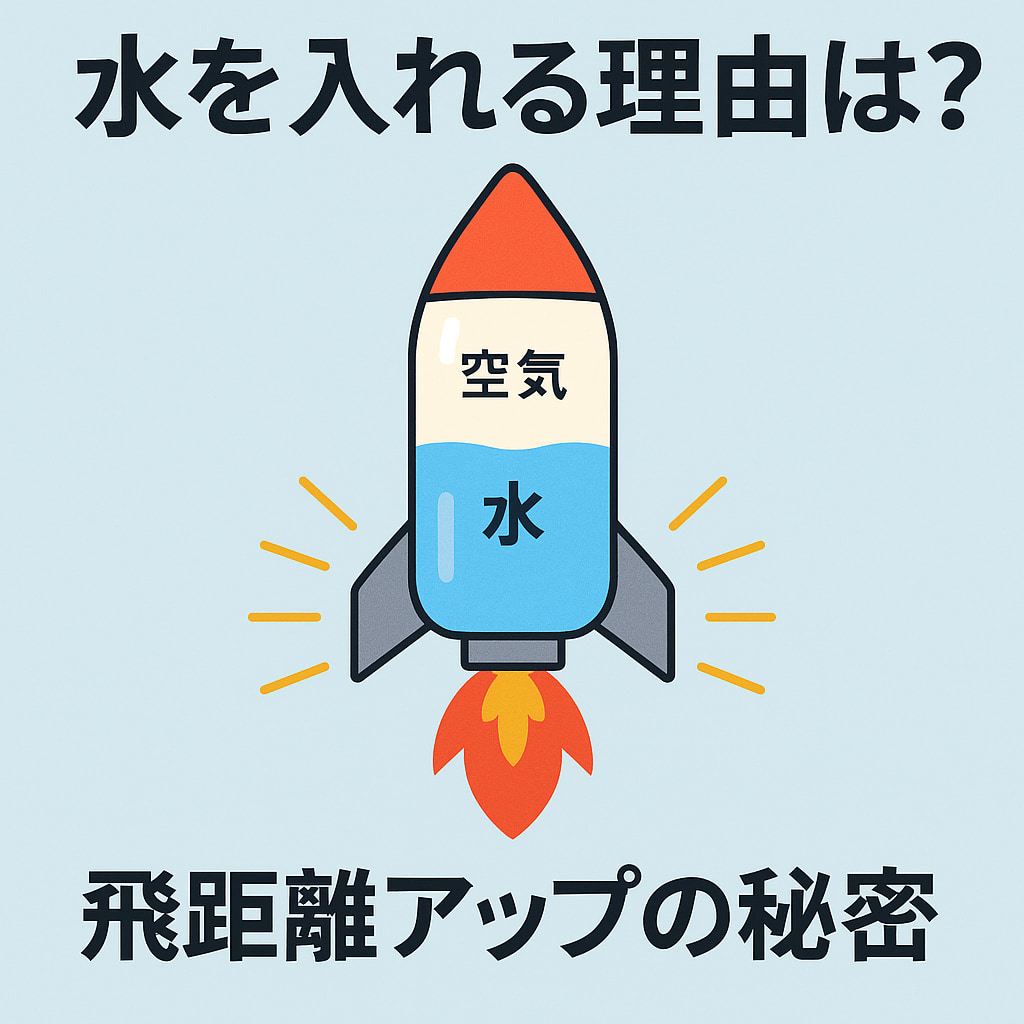 ペットボトルロケットに水を入れる理由を示すイラスト